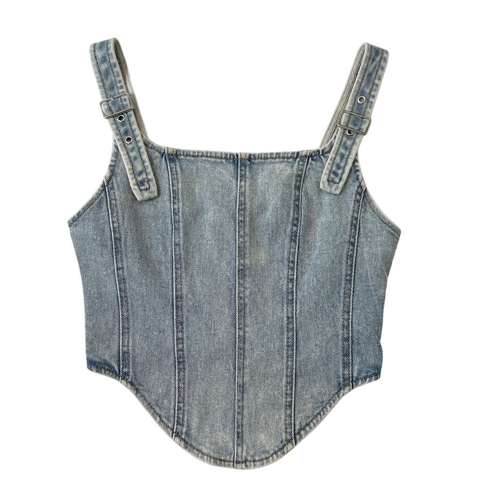 Wild Fable Light Denim Cropped Corset with Buckle Detail Size XXS